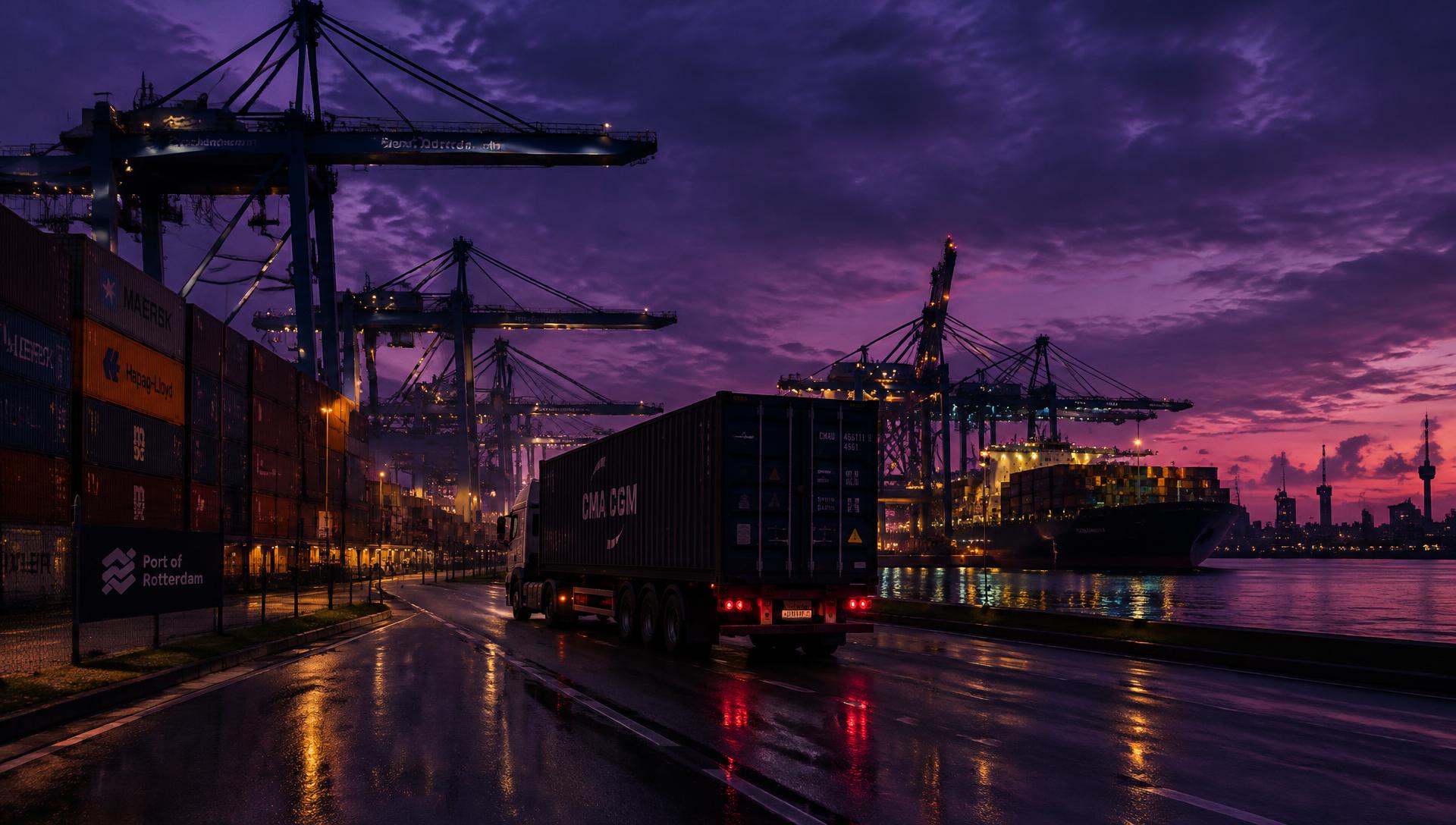 Containertruck in de haven van Rotterdam